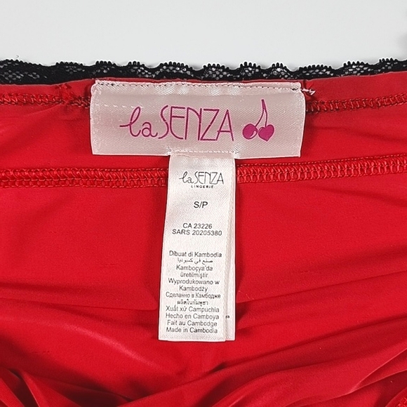 La Senza Red Slip Dress Black Lace Trim Semi Sheer Size Small - Picture 10 of 12